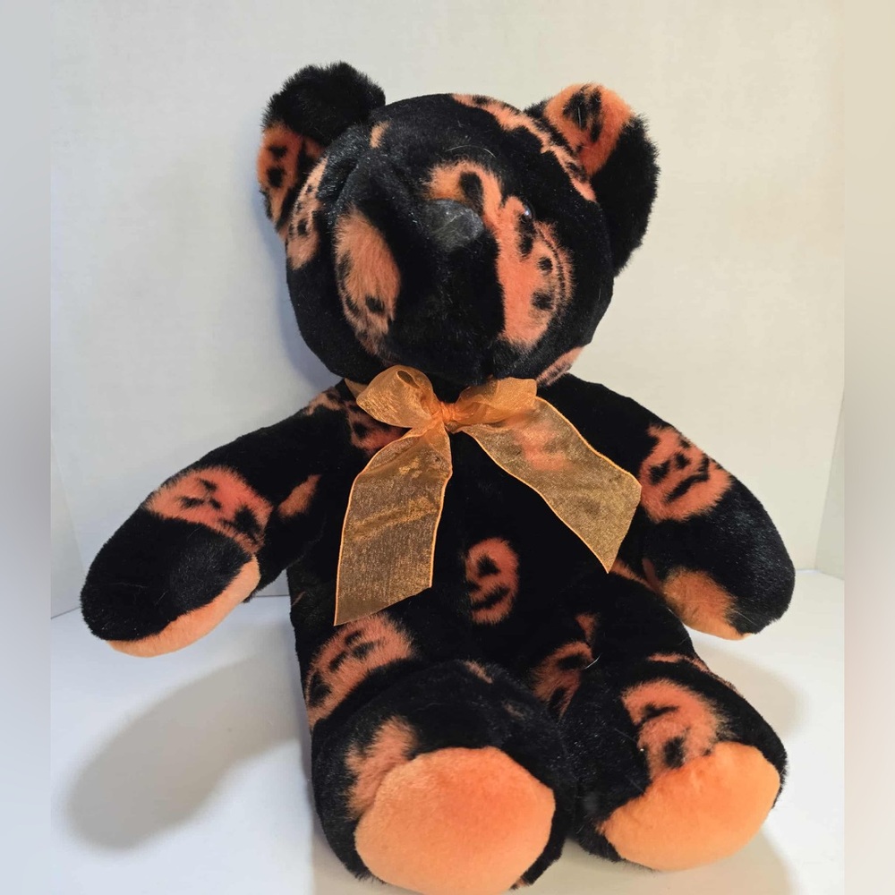 Rare Fiesta Pumpkin Halloween Black N Orange Teddy Bear Plush Stuffed Animal Toy